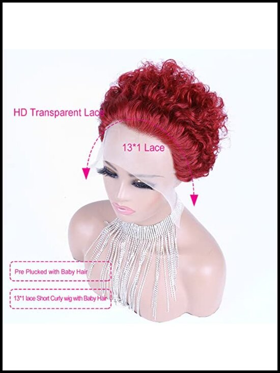 100% Human Hair Curly Pixie Cut Lace Front Wig - Glueless - 6 Inch
